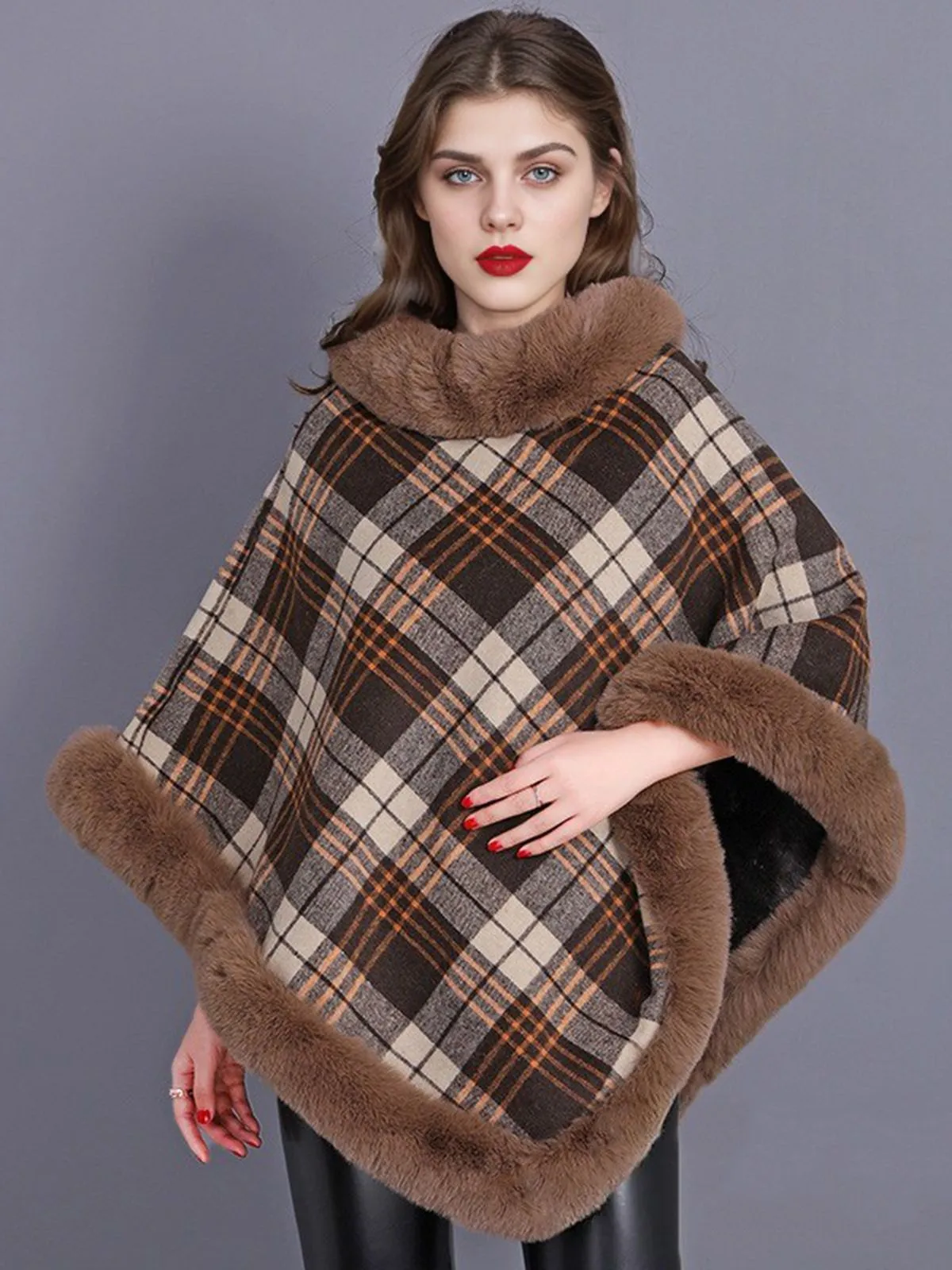 1950s Plaid Velvet Rex Rabbit Fur Shawl