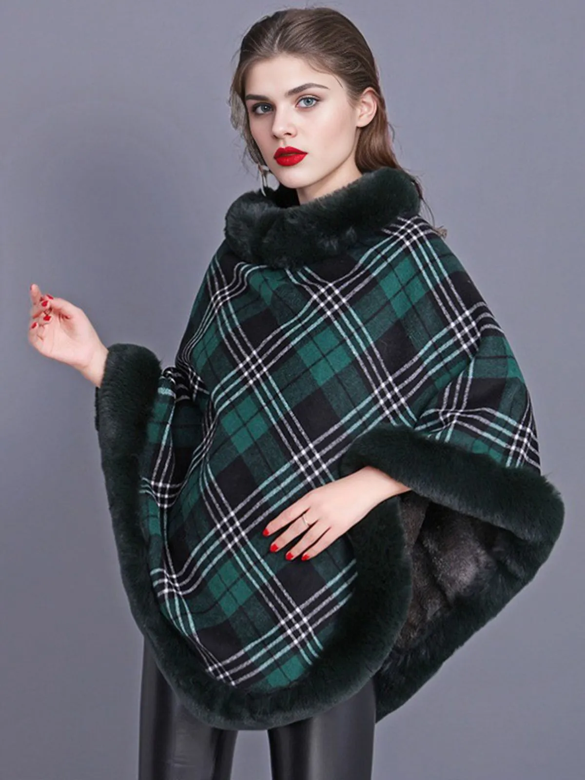 1950s Plaid Velvet Rex Rabbit Fur Shawl