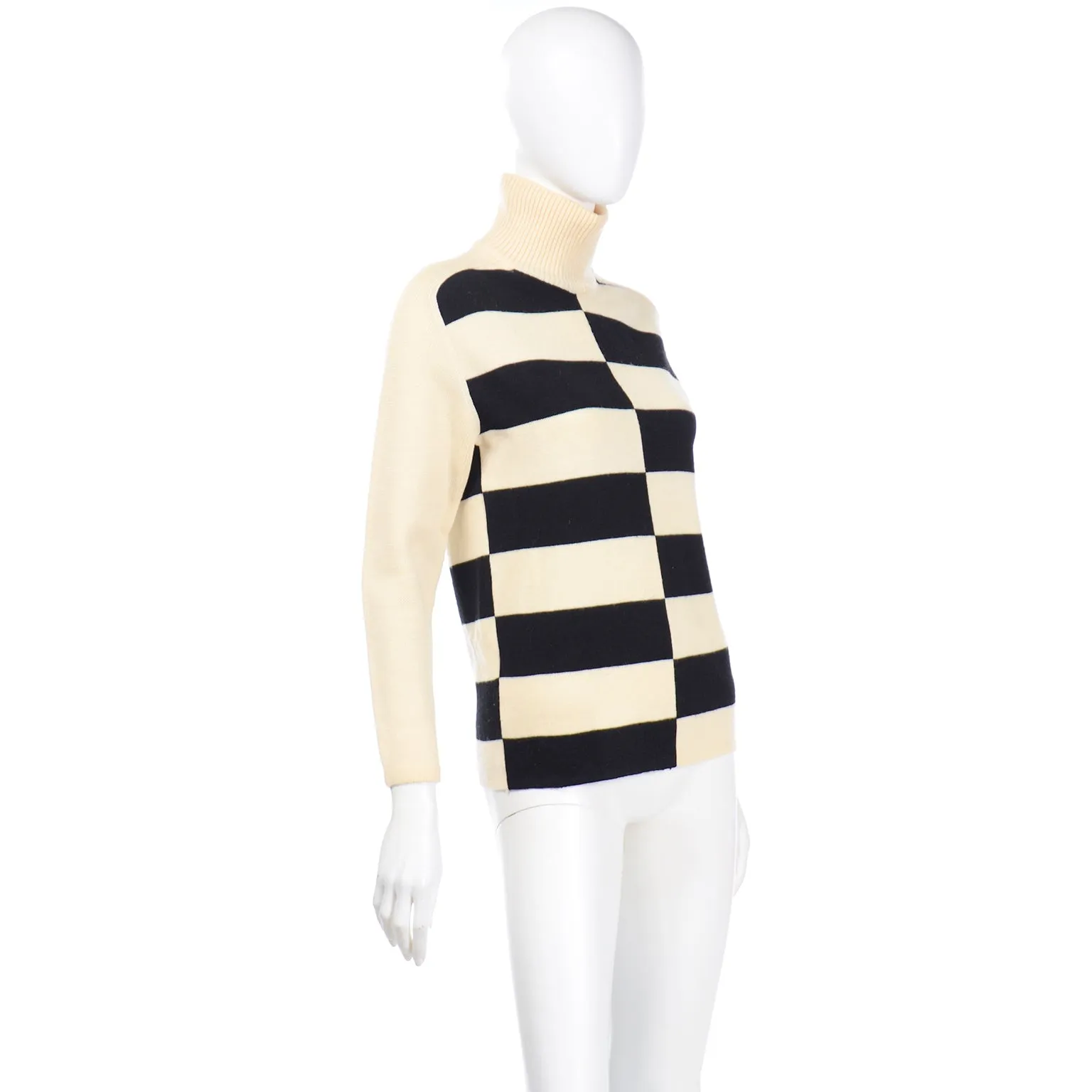 1960s White Stag Abstract Black & Cream Stripe Vintage Sweater