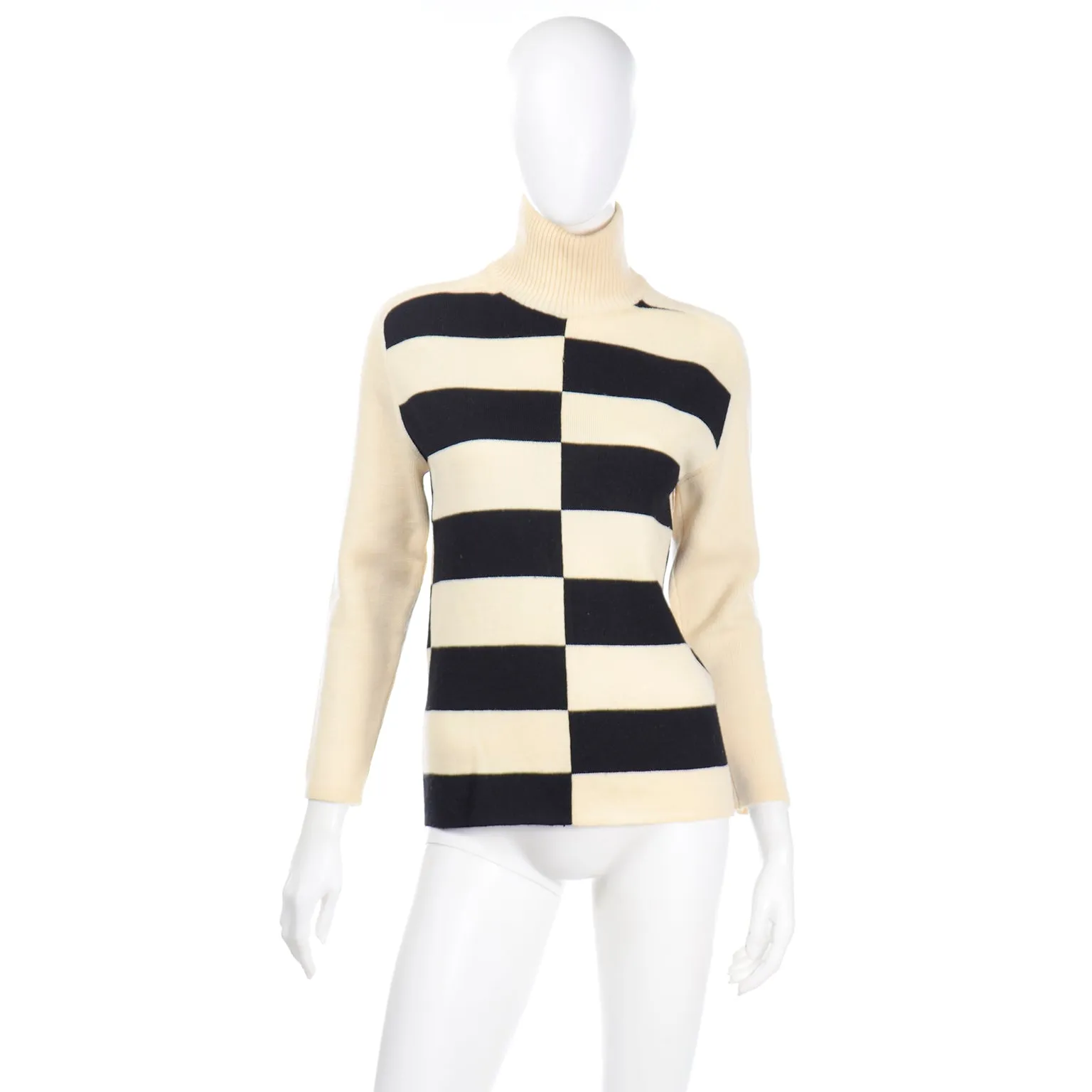 1960s White Stag Abstract Black & Cream Stripe Vintage Sweater