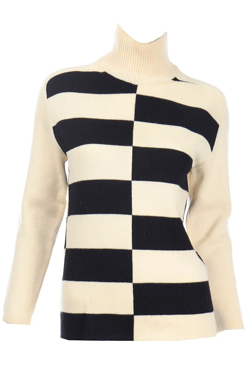 1960s White Stag Abstract Black & Cream Stripe Vintage Sweater