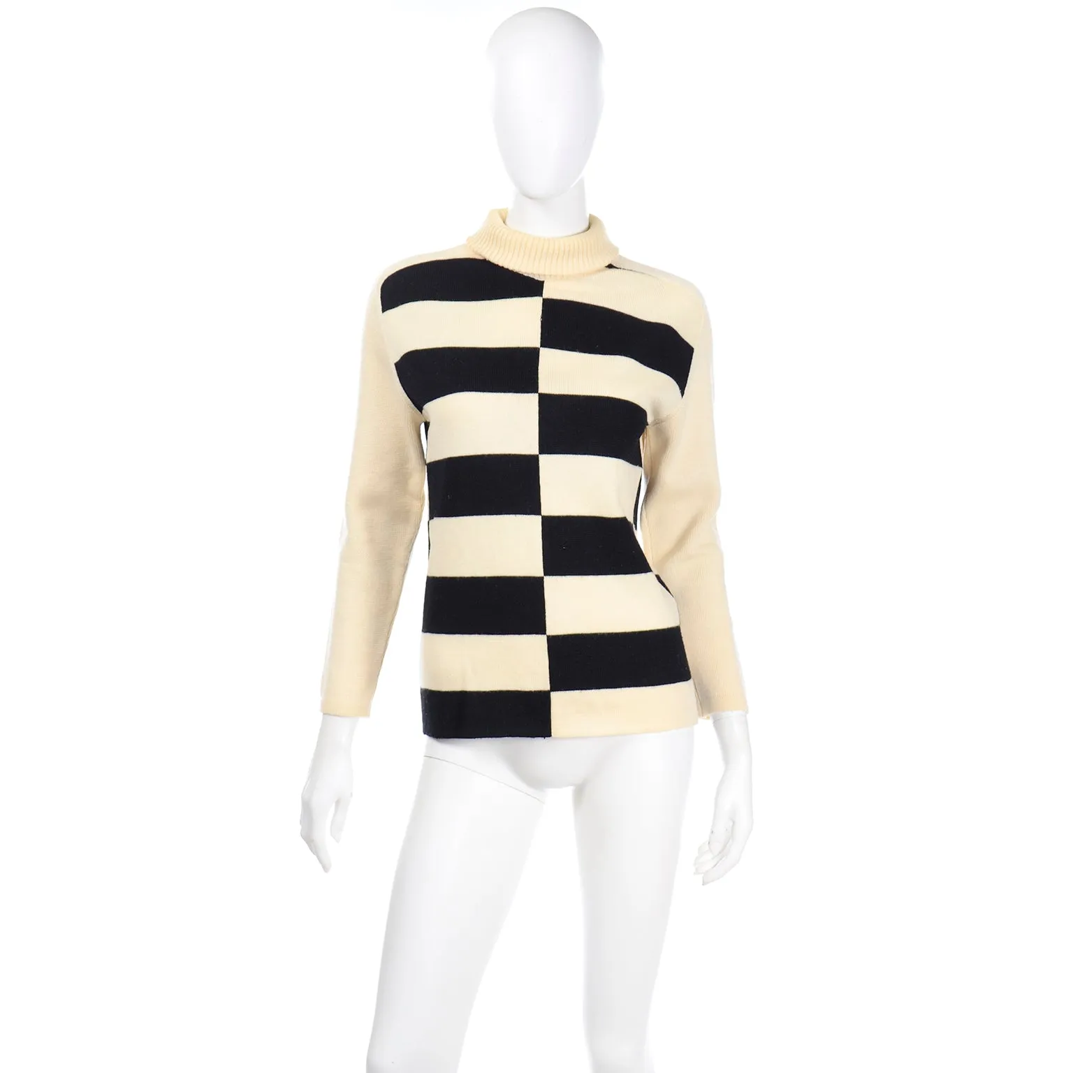 1960s White Stag Abstract Black & Cream Stripe Vintage Sweater