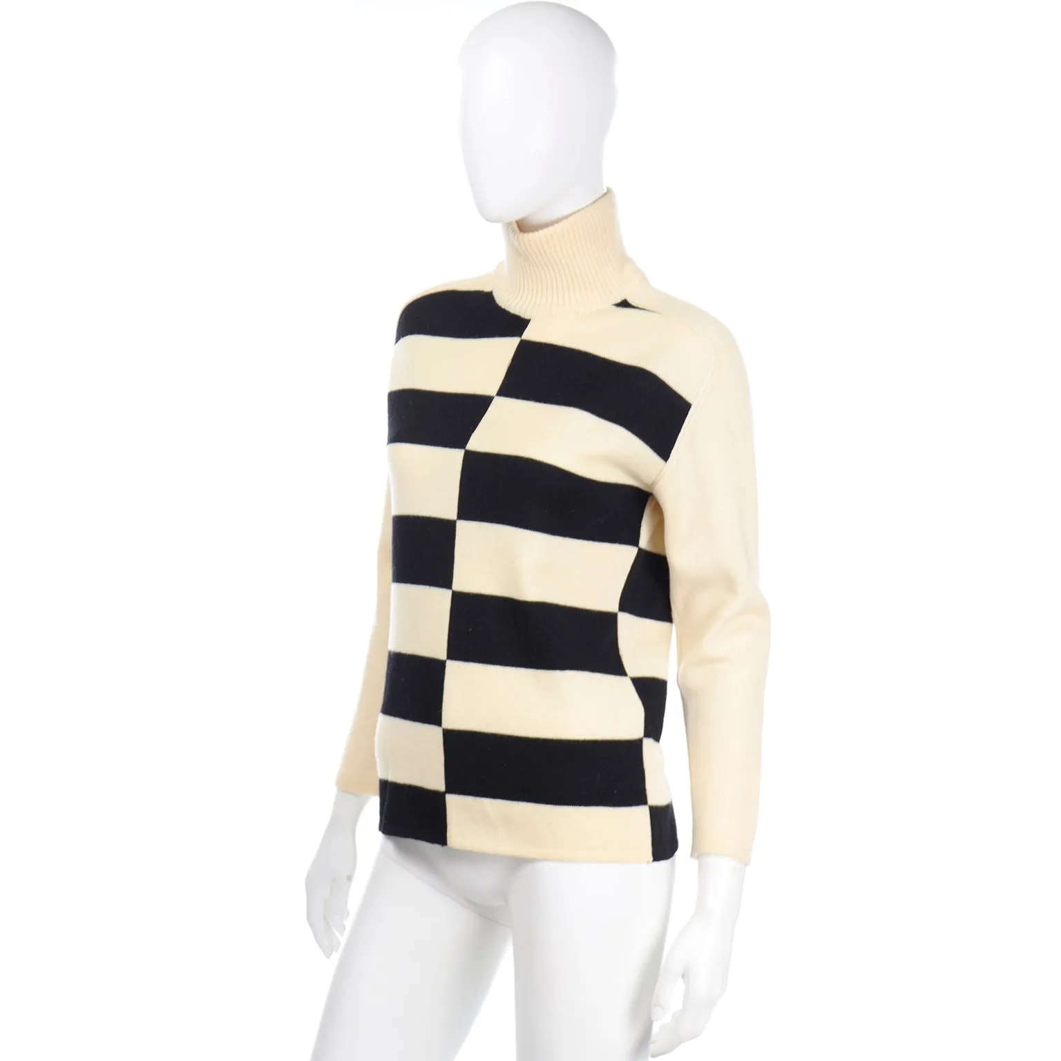 1960s White Stag Abstract Black & Cream Stripe Vintage Sweater