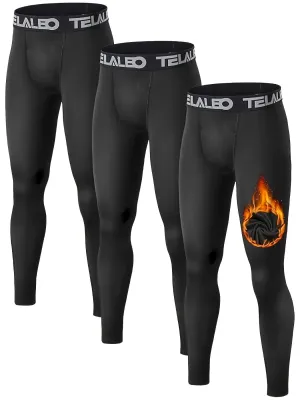 3 Pcs Boys Thermal Compression Leggings Pants, Youth Fleece Lined Base Layer Tights, Cold Weather Gear