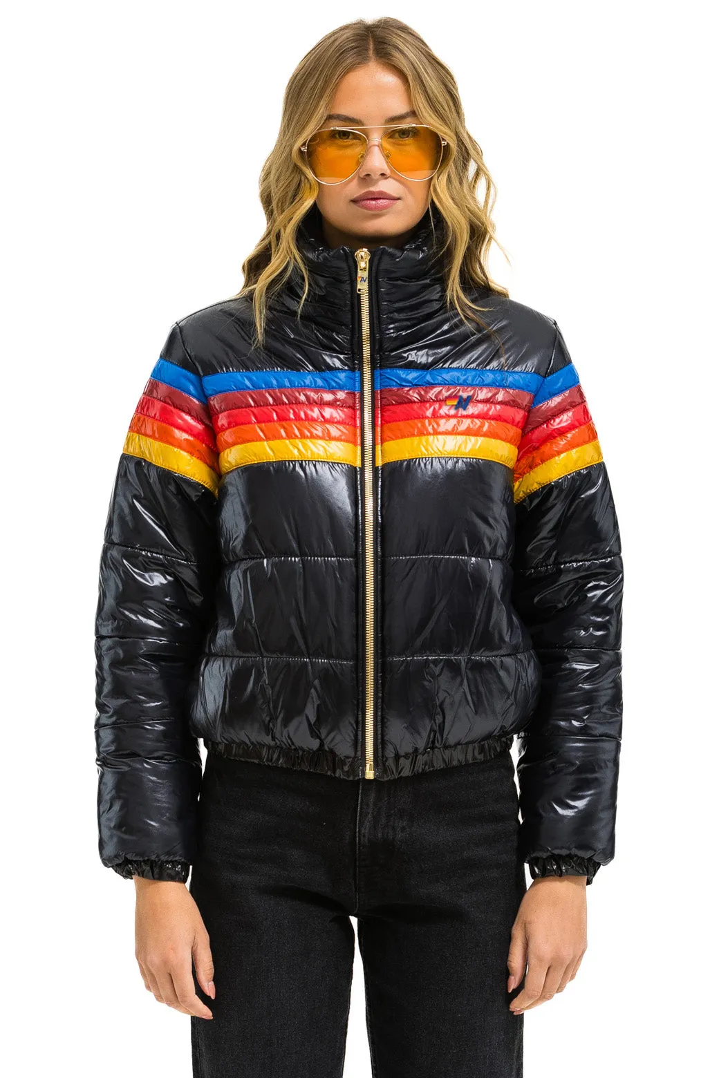 5 STRIPE LUXE APRES PUFFER JACKET - GLOSSY BLACK