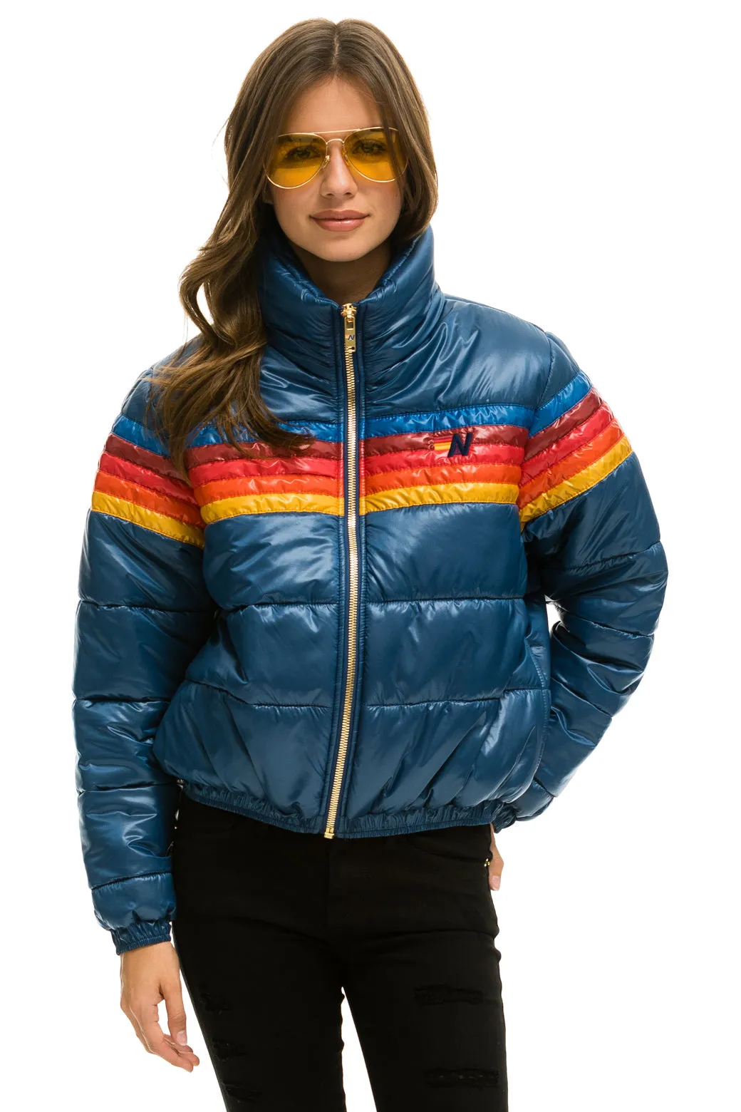 5 STRIPE LUXE APRES PUFFER JACKET - GLOSSY DARK BLUE