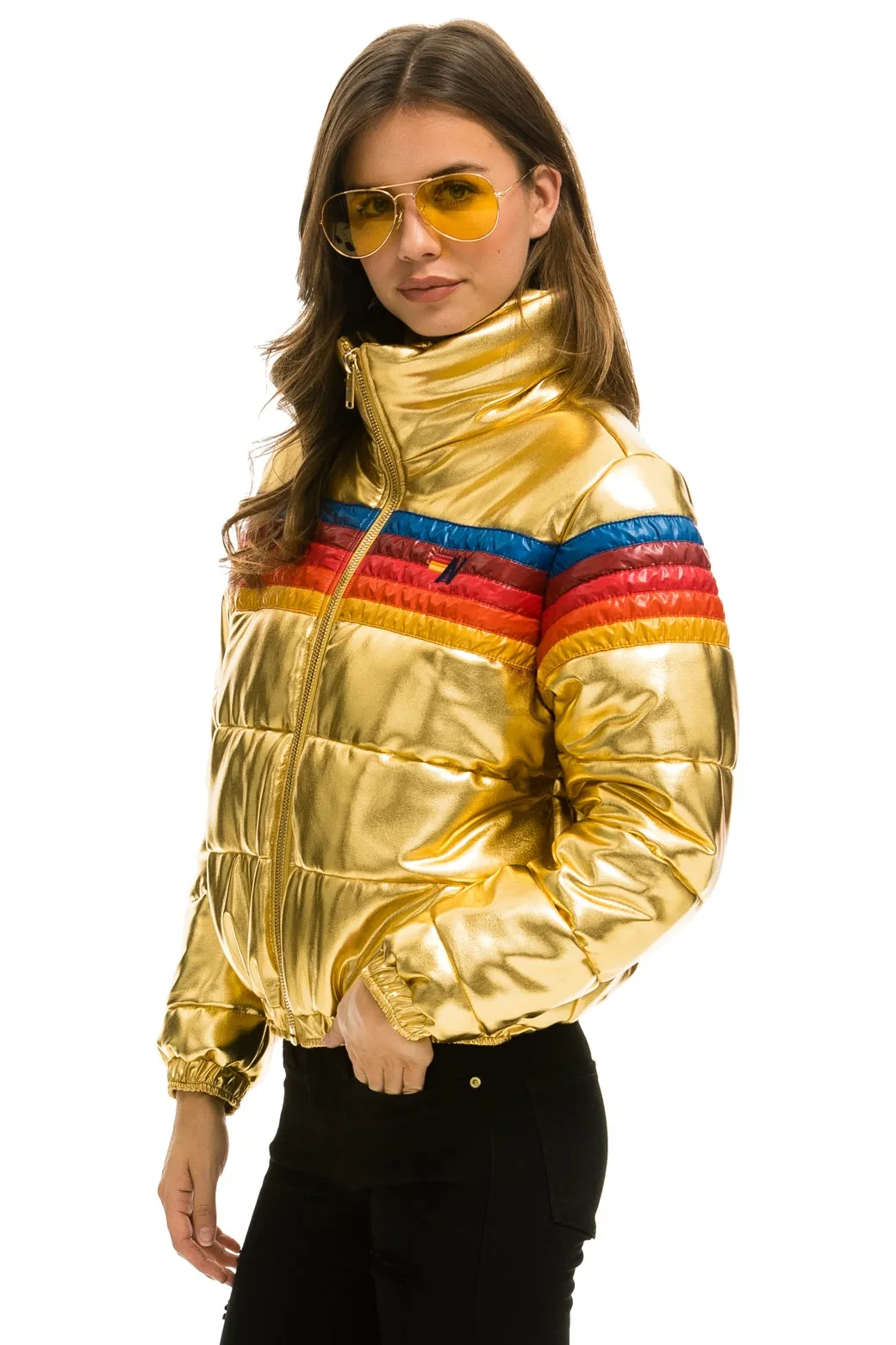 5 STRIPE LUXE APRES PUFFER JACKET - GLOSSY GOLD