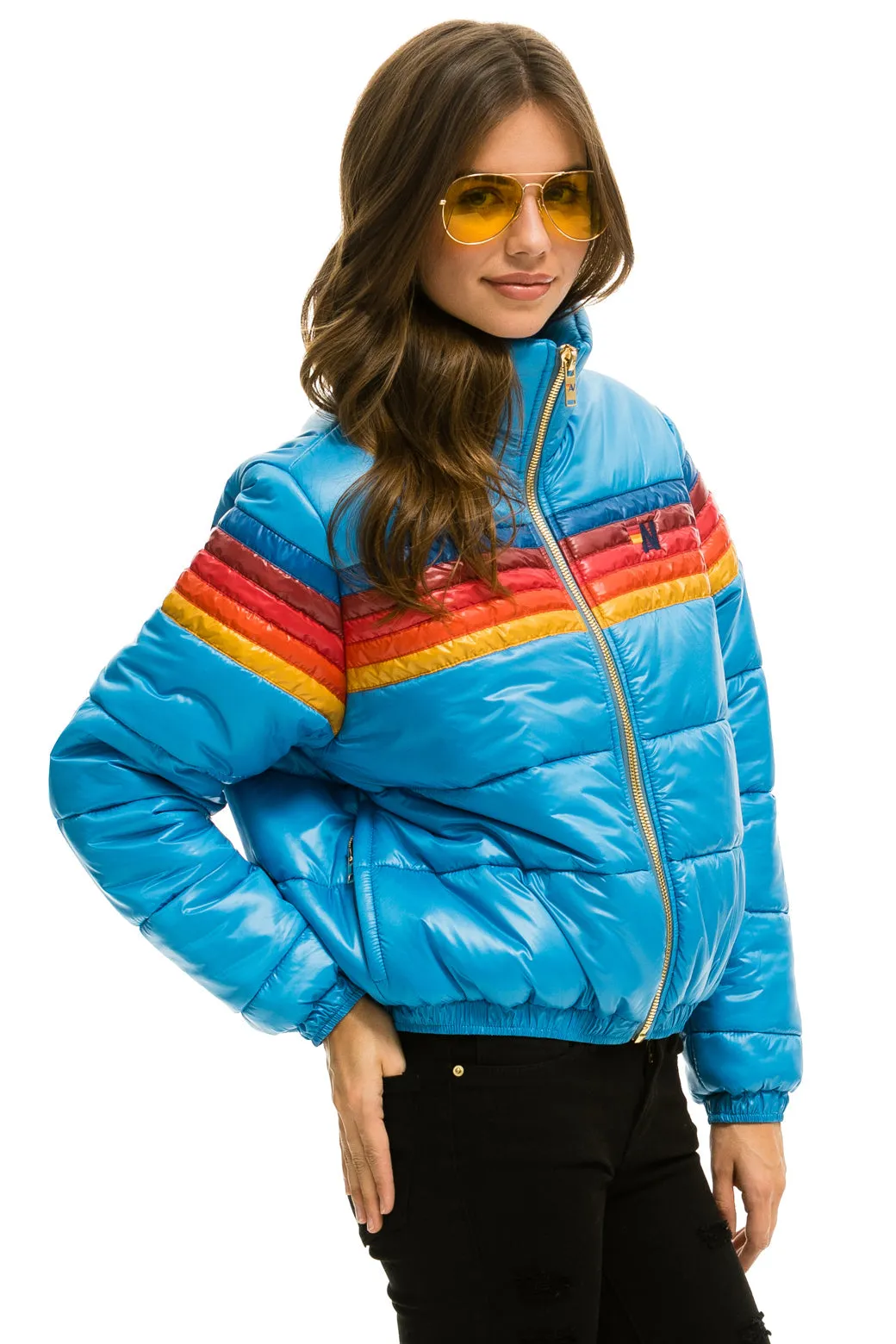 5 STRIPE LUXE APRES PUFFER JACKET - GLOSSY OCEAN