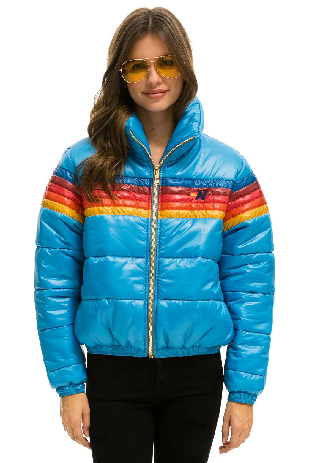 5 STRIPE LUXE APRES PUFFER JACKET - GLOSSY OCEAN