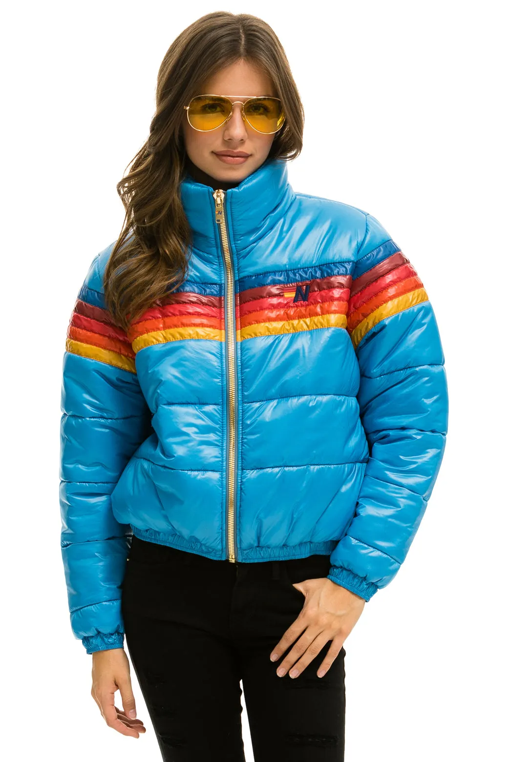 5 STRIPE LUXE APRES PUFFER JACKET - GLOSSY OCEAN