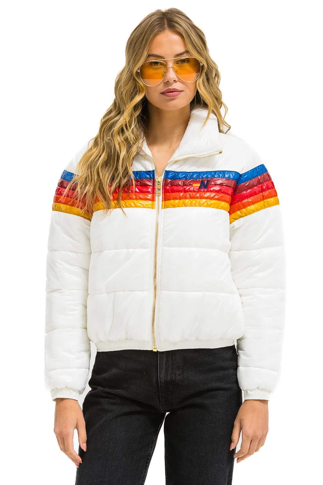 5 STRIPE LUXE APRES PUFFER JACKET - GLOSSY WHITE