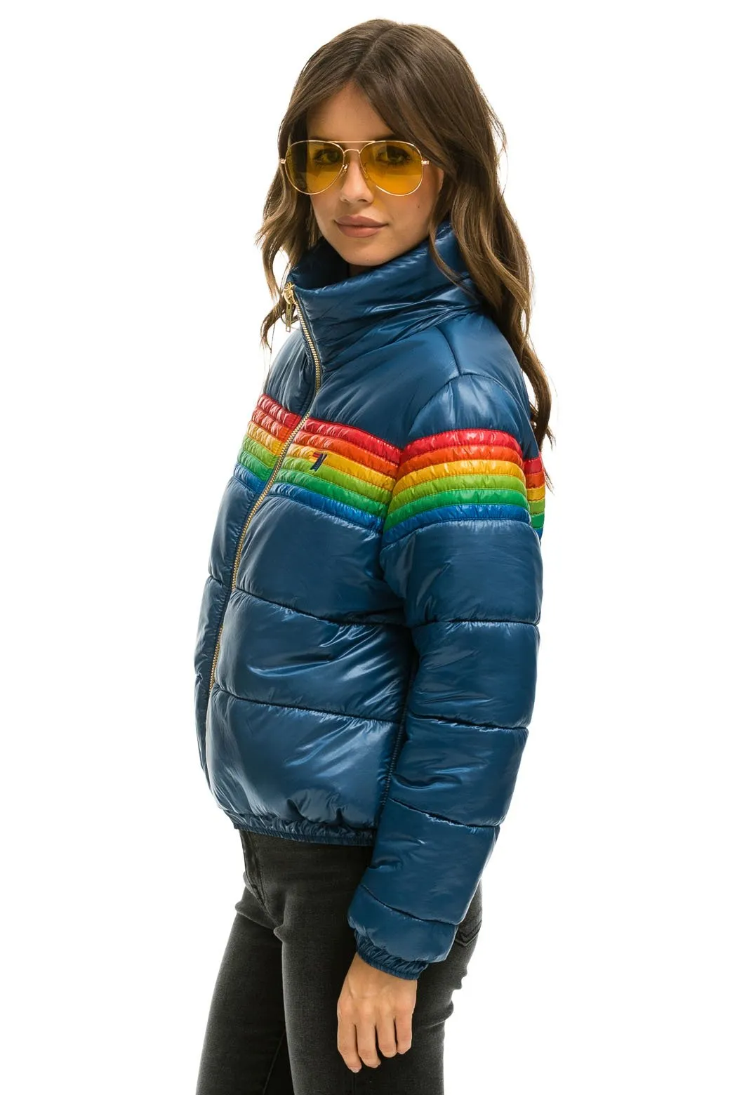 6 STRIPE LUXE APRES PUFFER JACKET - GLOSSY DEEP BLUE