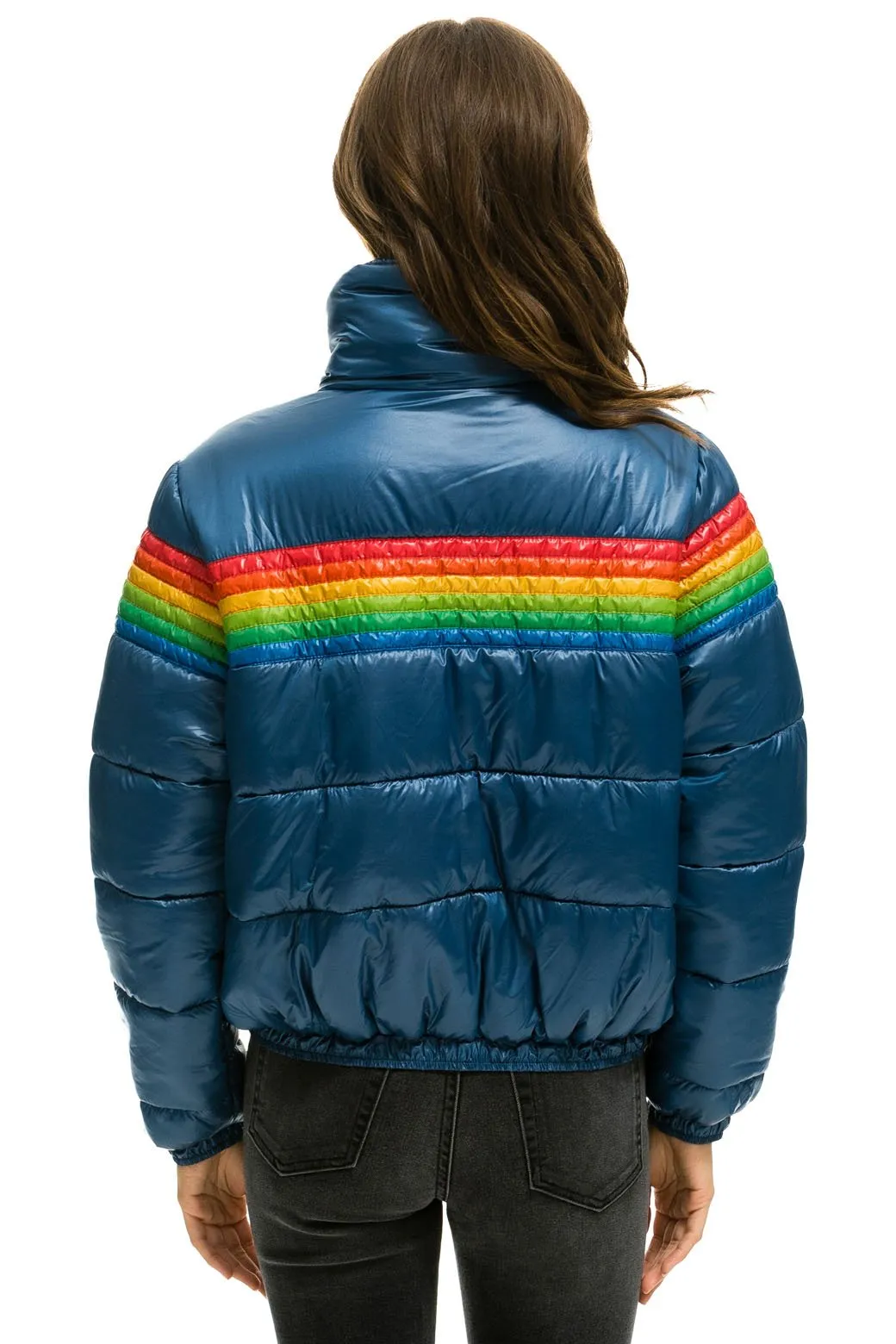 6 STRIPE LUXE APRES PUFFER JACKET - GLOSSY DEEP BLUE