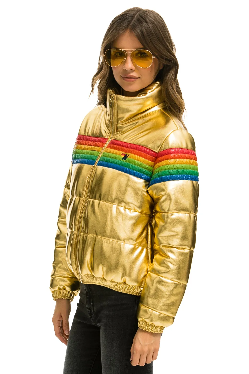 6 STRIPE LUXE APRES PUFFER JACKET - GLOSSY GOLDEN