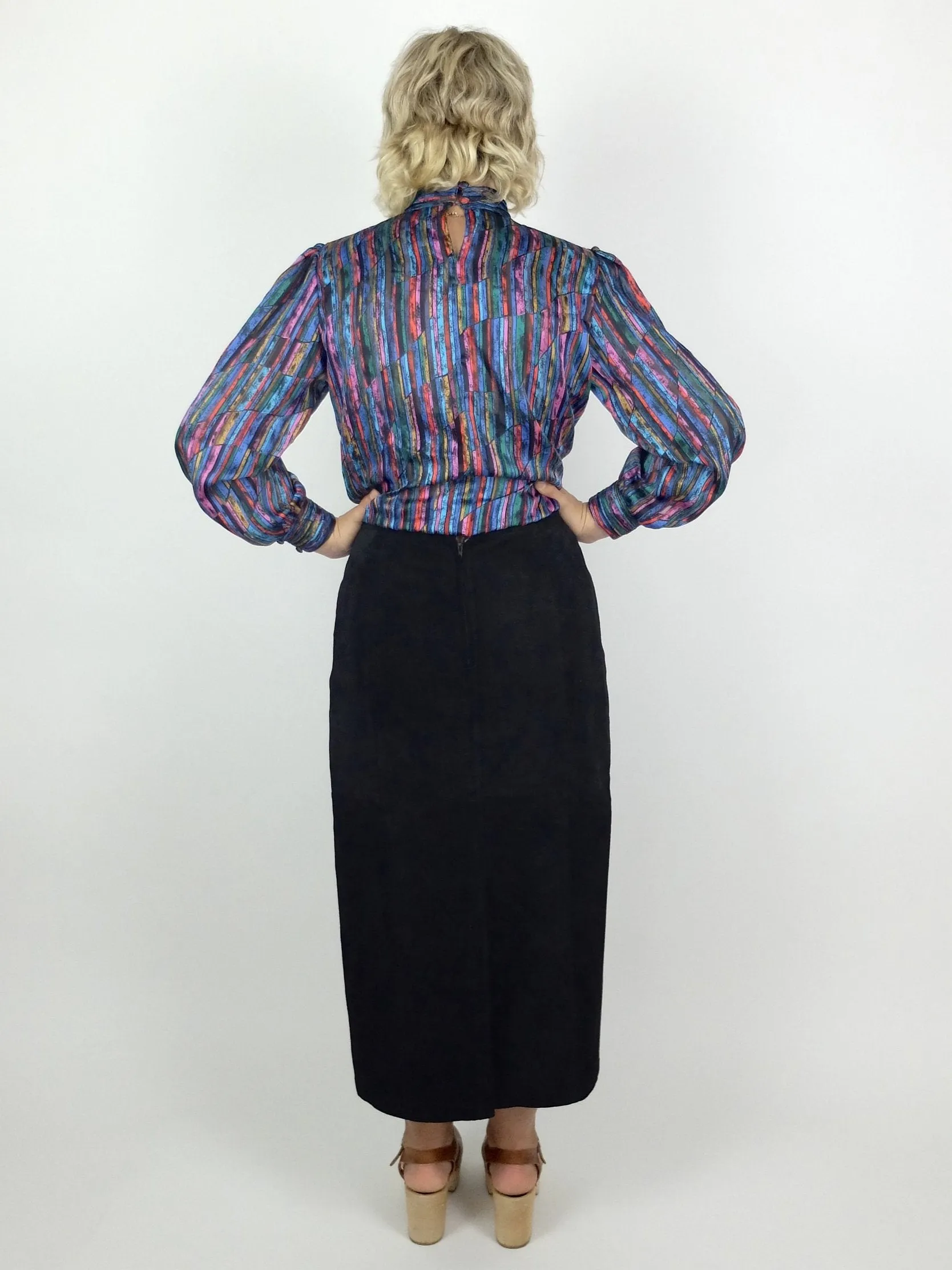 70s Mod Psychedelic Silky Rainbow Striped Turtleneck Long Sleeve Cuffed Disco Shirt