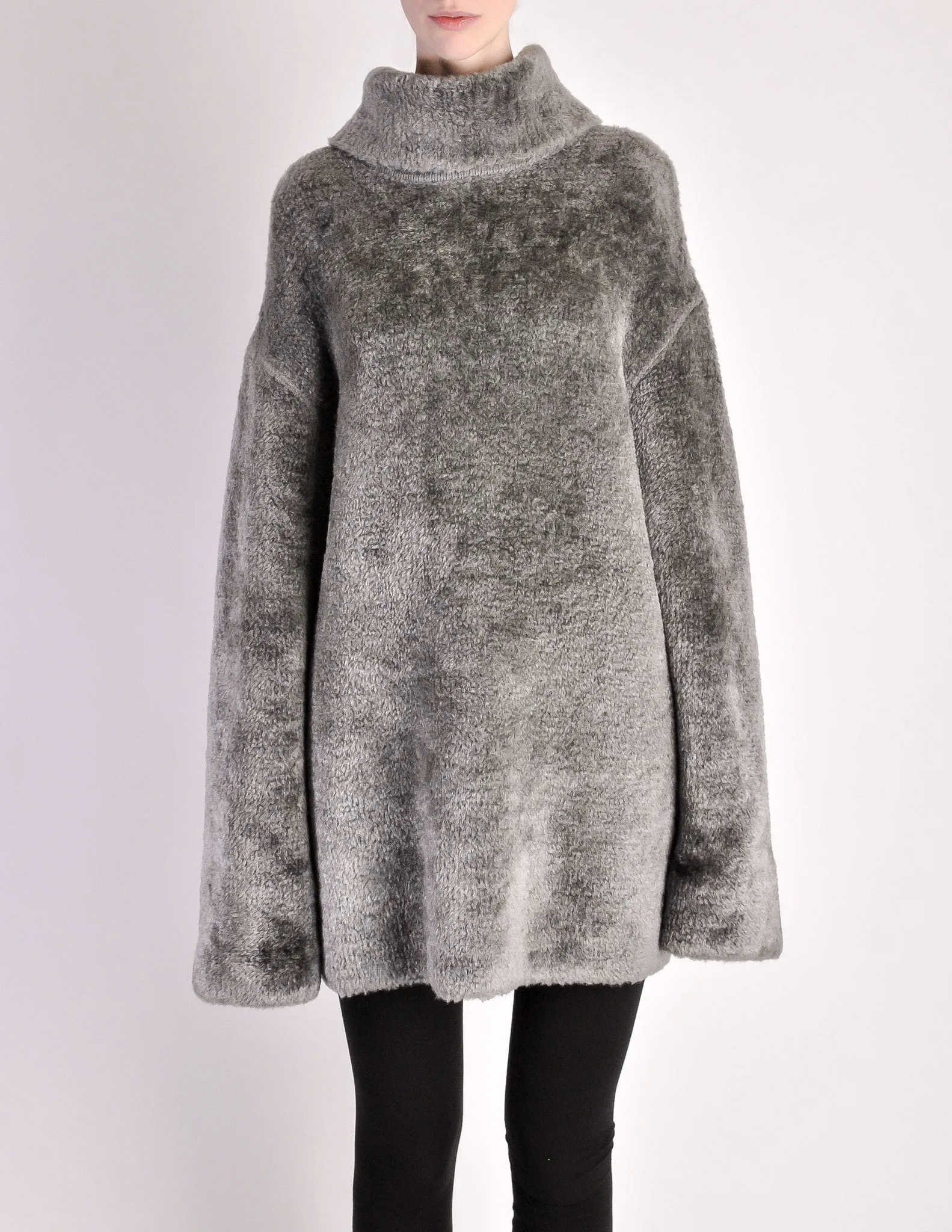 Alaïa Vintage Grey Fuzzy Oversized Turtleneck Sweater