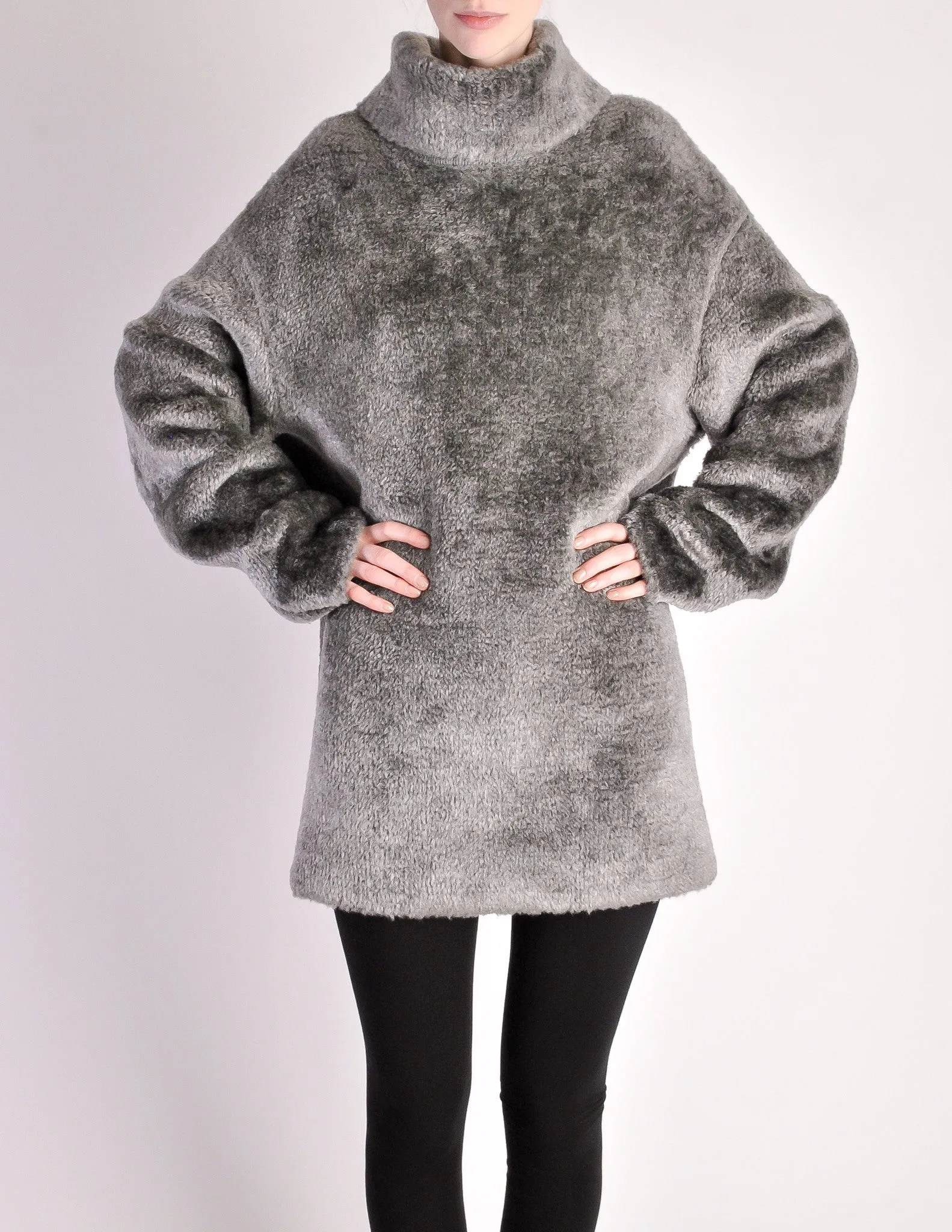 Alaïa Vintage Grey Fuzzy Oversized Turtleneck Sweater