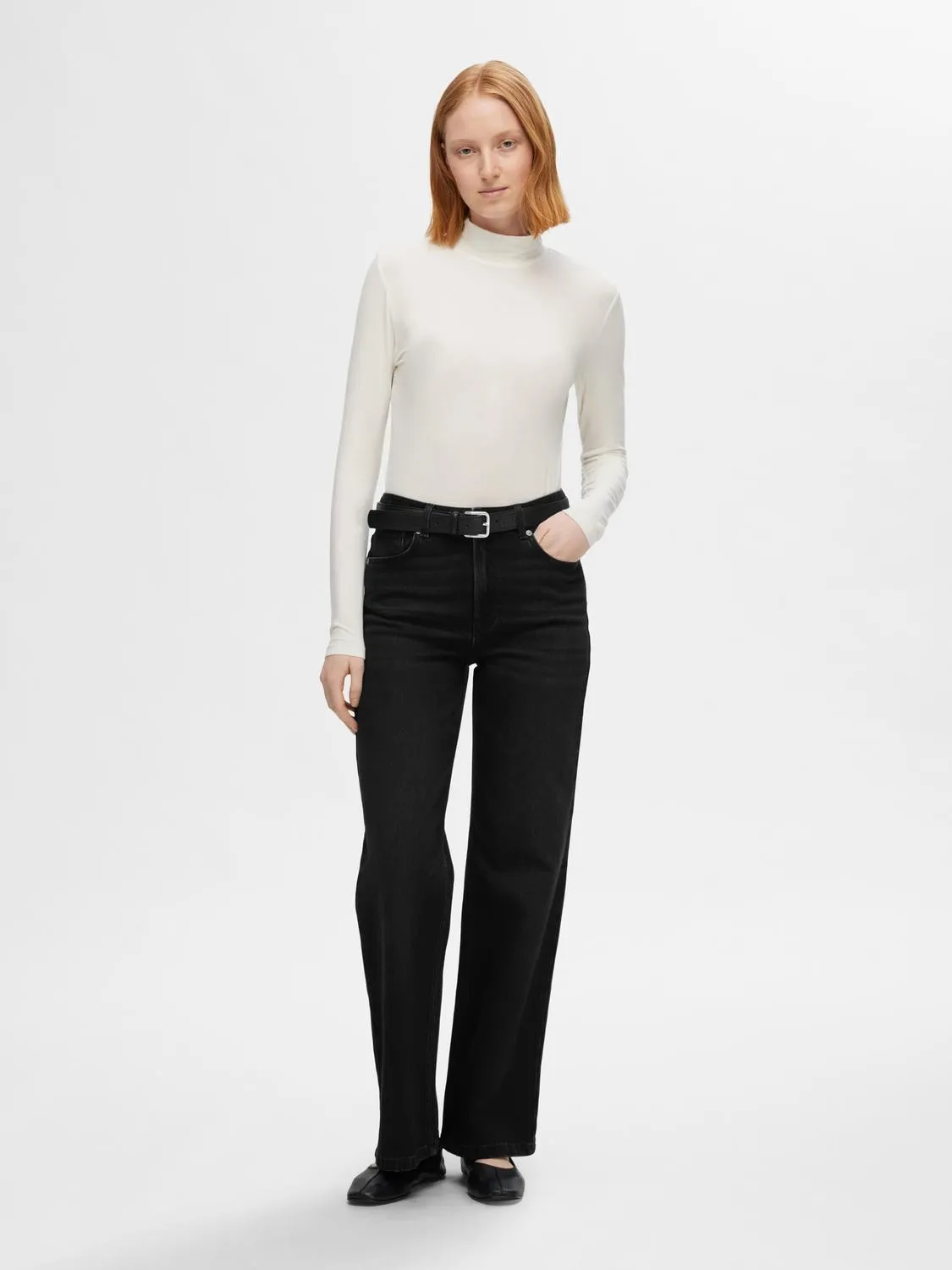 Alice Hw Wide Long Jeans - Black Denim