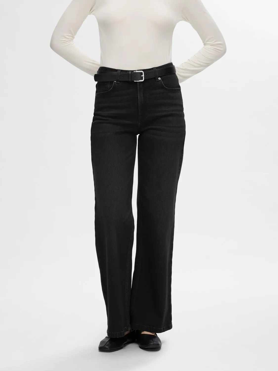 Alice Hw Wide Long Jeans - Black Denim