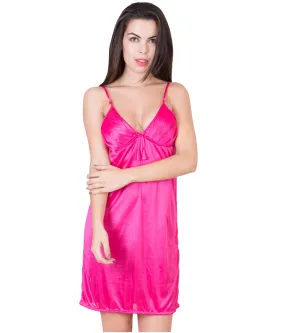 American-Elm Women Stylish Trendy Pink Satin Babydoll Nighty