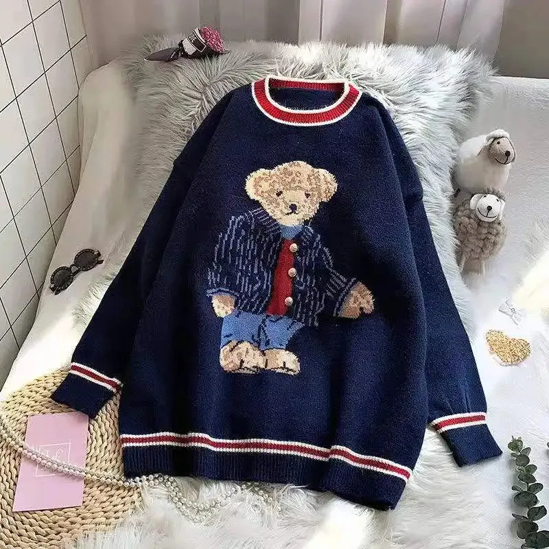 arwen ajh 2024 Autumn Winter Women's Vest Japanese Style Cartoon Bear Pullover Vest Sweater Oversize  Clothes Knitted Vest