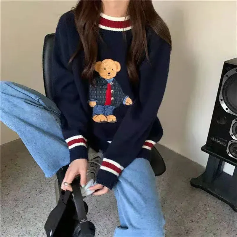 arwen ajh 2024 Autumn Winter Women's Vest Japanese Style Cartoon Bear Pullover Vest Sweater Oversize  Clothes Knitted Vest