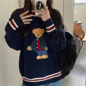 arwen ajh 2024 Autumn Winter Women's Vest Japanese Style Cartoon Bear Pullover Vest Sweater Oversize  Clothes Knitted Vest