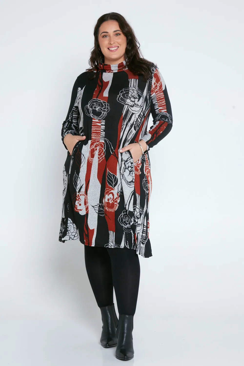 Astrid Tunic Dress - Black/Rust