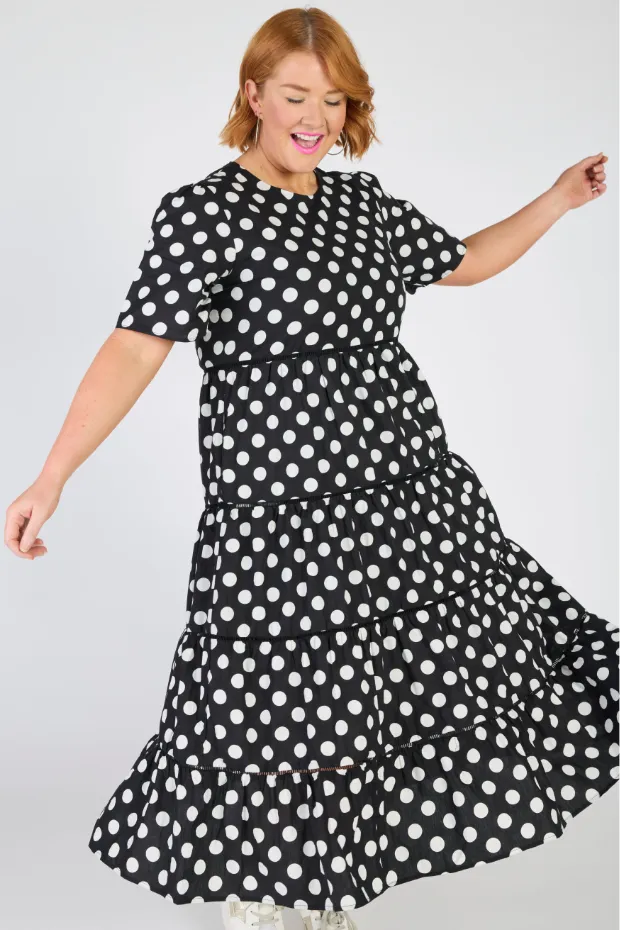 Aurelia Black & White Spots Maxi Dress