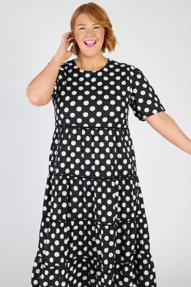 Aurelia Black & White Spots Maxi Dress