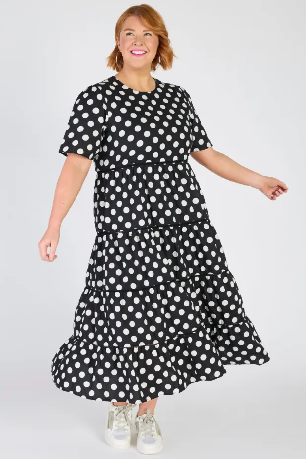 Aurelia Black & White Spots Maxi Dress