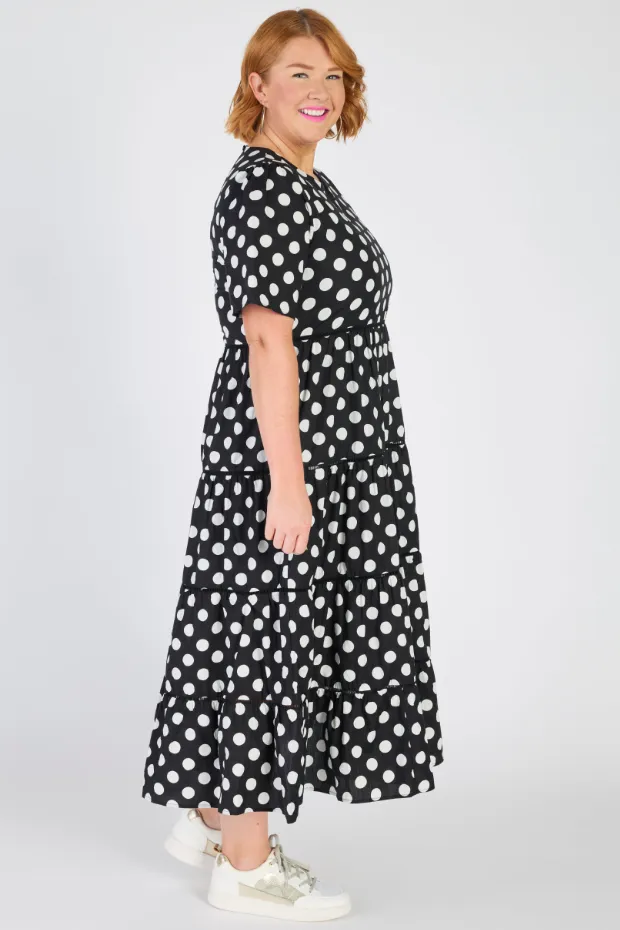 Aurelia Black & White Spots Maxi Dress