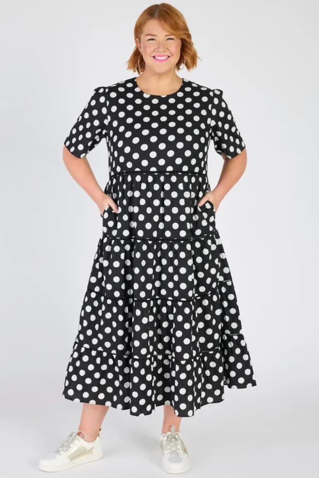 Aurelia Black & White Spots Maxi Dress