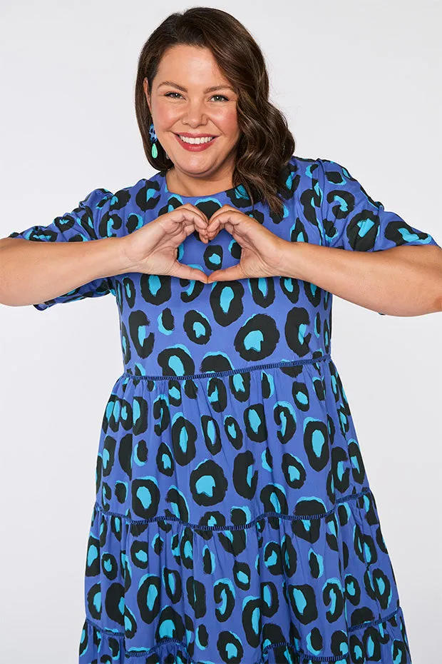 Aurelia Electric Blue Leopard Dress