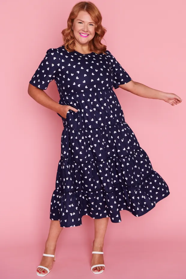 Aurelia Navy & White Hearts Maxi Dress