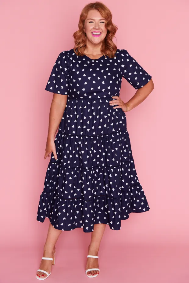 Aurelia Navy & White Hearts Maxi Dress