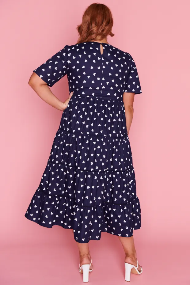 Aurelia Navy & White Hearts Maxi Dress