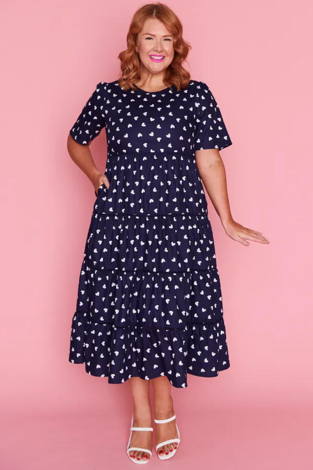 Aurelia Navy & White Hearts Maxi Dress