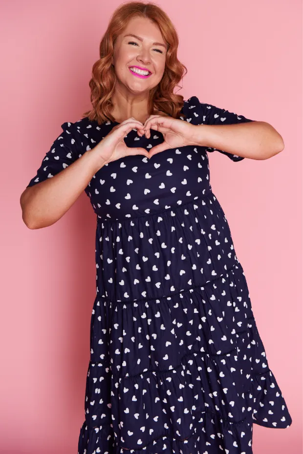 Aurelia Navy & White Hearts Maxi Dress