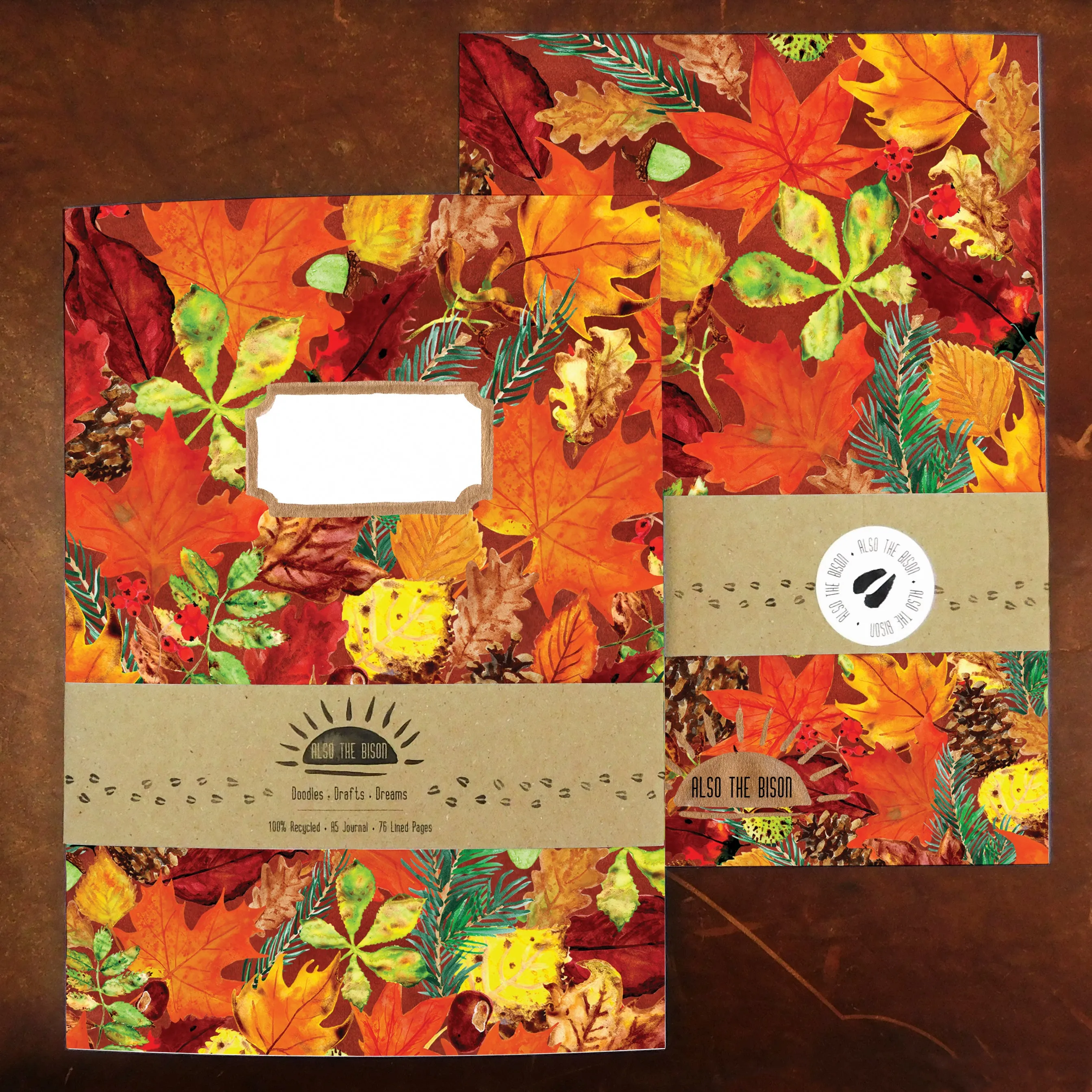 Autumna Fallen Leaf Print Lined Journal