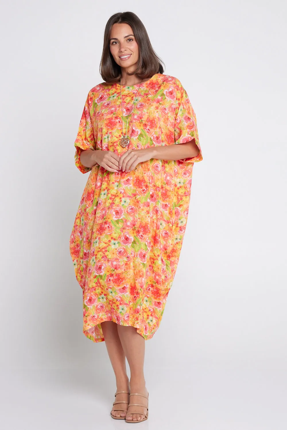 Ayla Cotton Cocoon Dress - Tangerine Rose