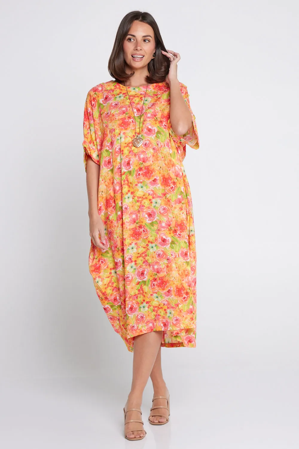 Ayla Cotton Cocoon Dress - Tangerine Rose