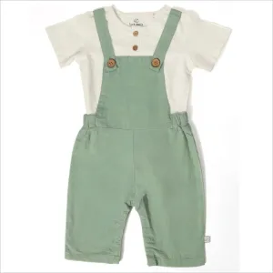 Baby Short Sleeves Shirt & Dungaree Set - White & Mineral Green