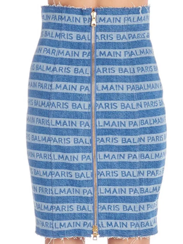 Balmain All Over Logo Pencil Skirt