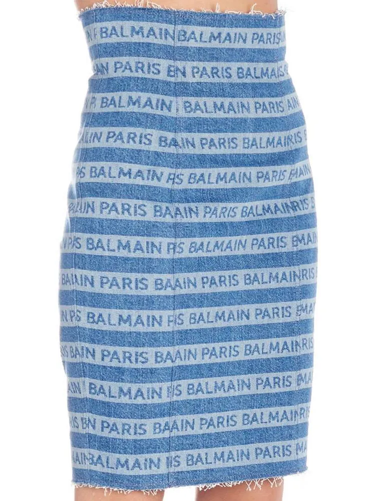 Balmain All Over Logo Pencil Skirt