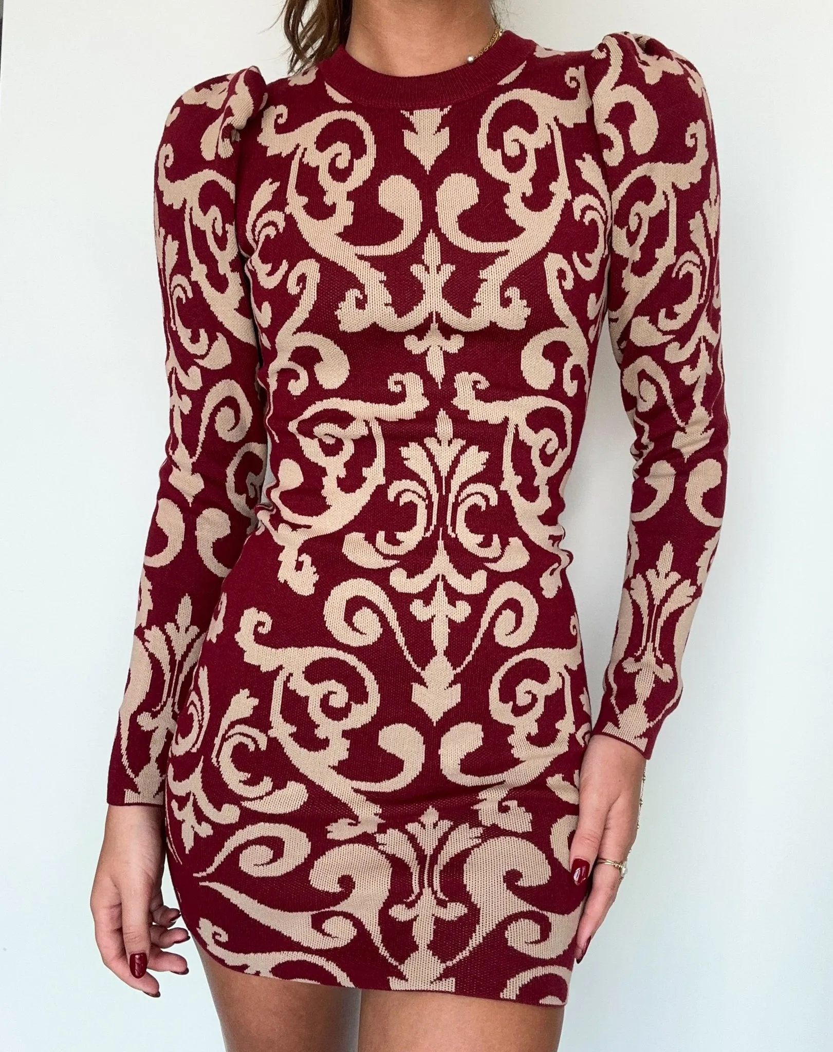 Baroque Long Sleeve Mini Dress