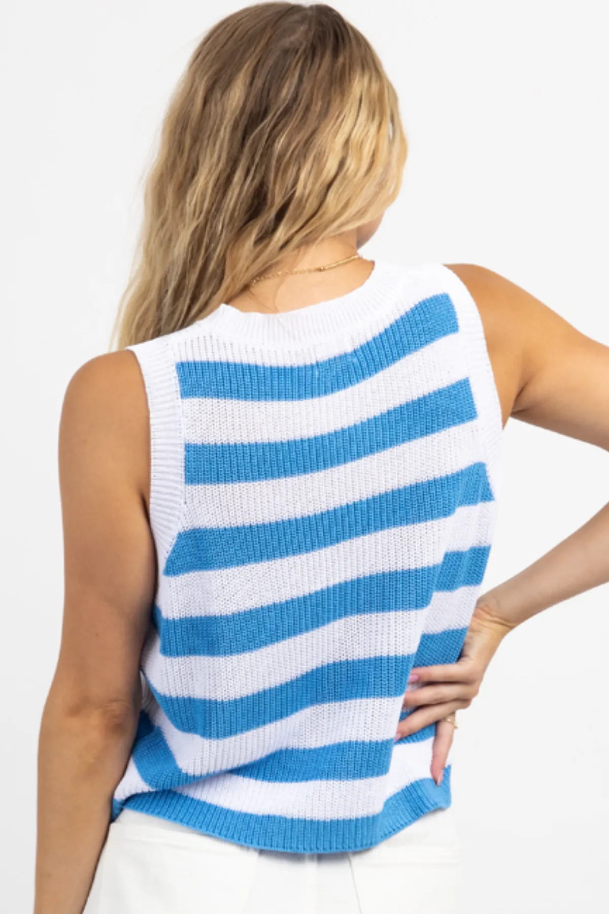 BEACH DAY BLUE STRIPED KNIT TANK