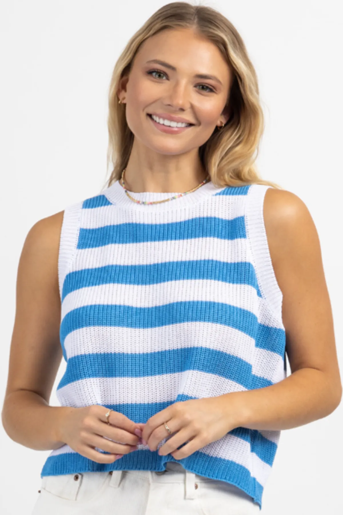 BEACH DAY BLUE STRIPED KNIT TANK