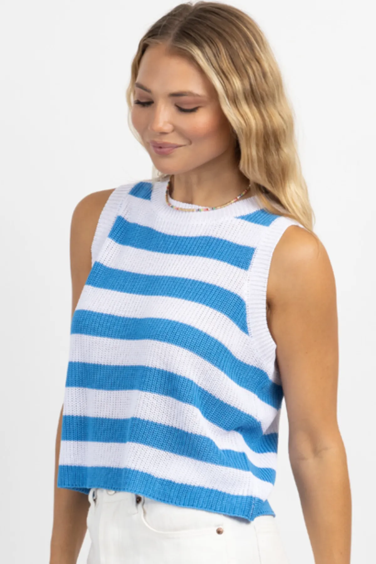 BEACH DAY BLUE STRIPED KNIT TANK