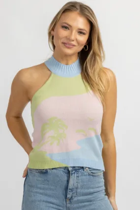 BEACH SCENE KNIT MOCKNECK TANK TOP